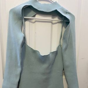 Mint Knitted Bodycon Dress With Sleeves
